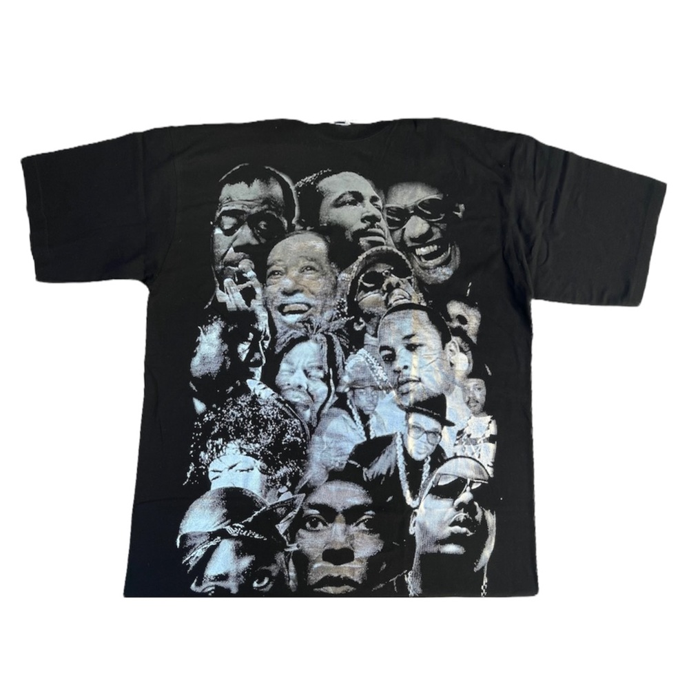 Vintage Black History Artists Metallic Graphic Black T-shirt
